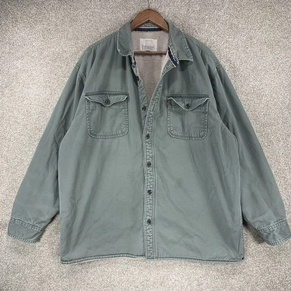 Levi's Sherpa Lined Shaket XXL Distressed *Flaws* Chore Barn Coat Trucker Canvas - Picture 1 of 7